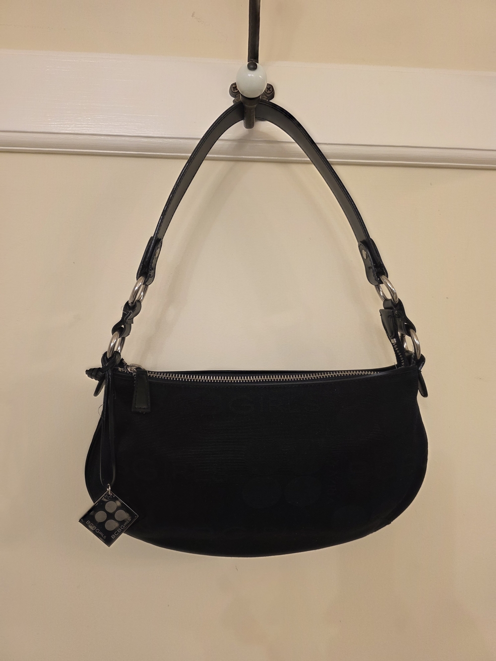 BCBG Black Shoulder Bag with Chain-Link Accents